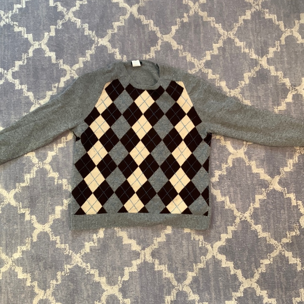 J Crew Merino Wool Argyle grey sweater size L